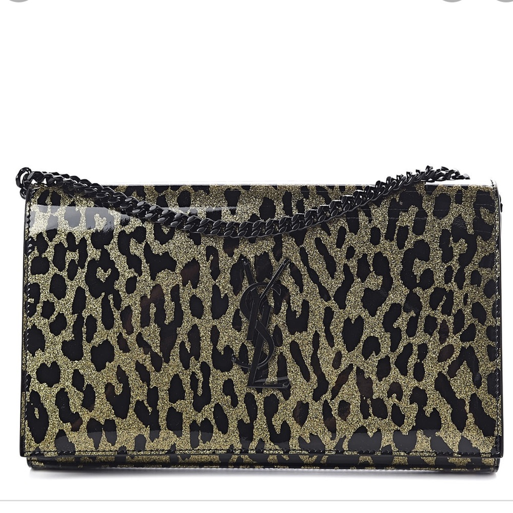 Ysl Leopard Printed Monogram Chain Clutch - image 1